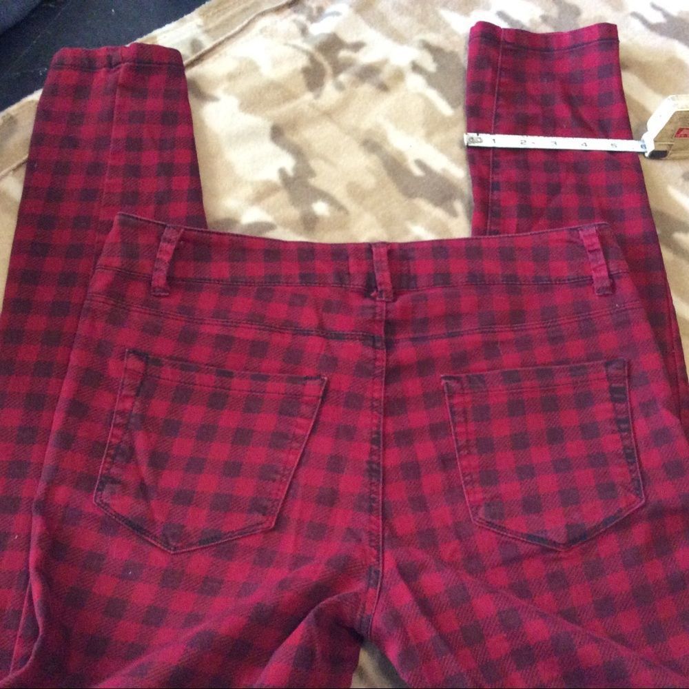 Forever 21 red plaid skinny jeans